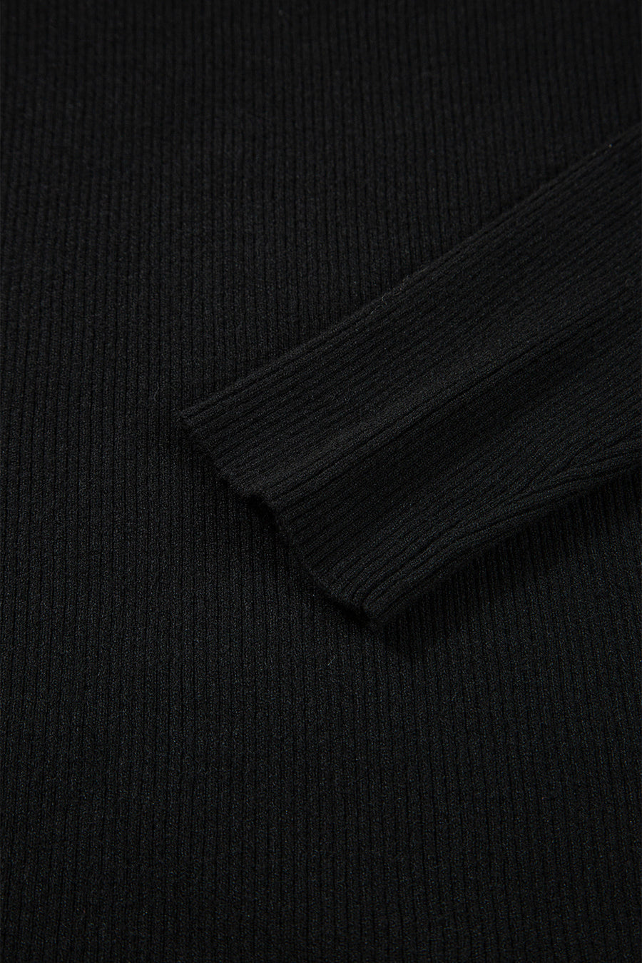 Black Ribbed Knit Cold Shoulder Plain Sweater