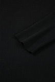Black Ribbed Knit Cold Shoulder Plain Sweater