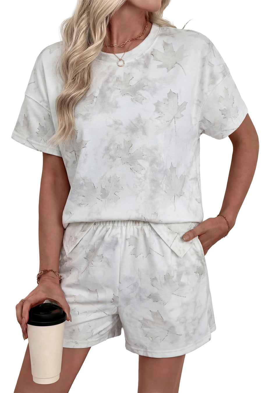 *Pre-Order* White Woodland Camouflage T-Shirt and Shorts Set