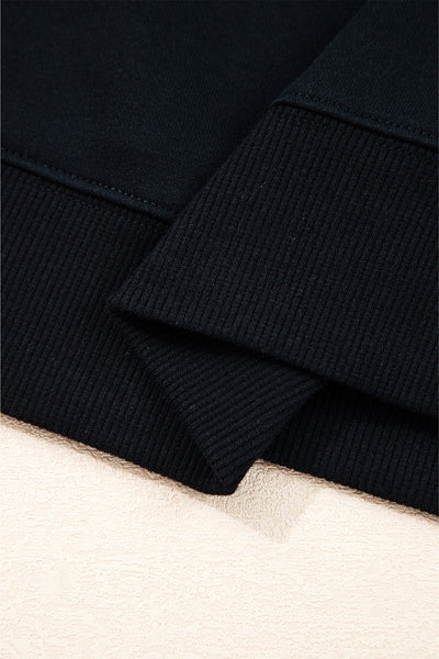 Navy Blue Preppy Striped Sleeve Loose Sweatshirt