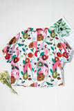 Floral V-Neck Contrast Trim Short Sleeve Blouse- 2 Colors
