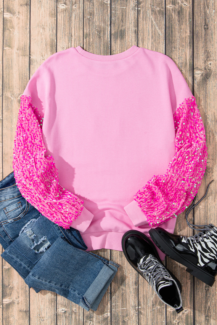 Pink Nutcracker Sequin Sleeve Graphic Print Sweatshirt
