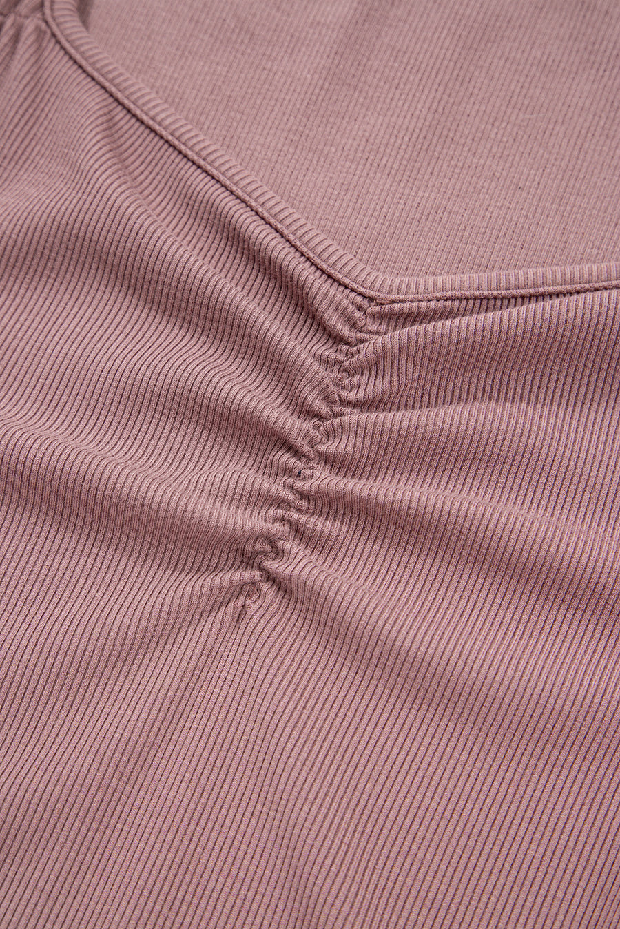 Burgundy Ruched Sweetheart Neck Ribbed Long Sleeve Top