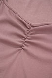 Burgundy Ruched Sweetheart Neck Ribbed Long Sleeve Top