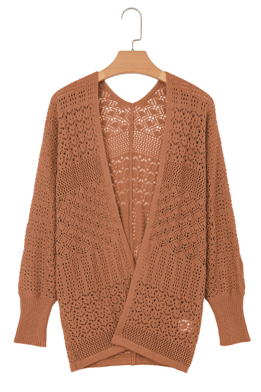 Redwood Burl Mix Pattern Hollow Knit Open Front Cardigan