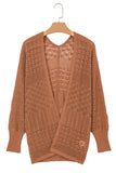 Redwood Burl Mix Pattern Hollow Knit Open Front Cardigan