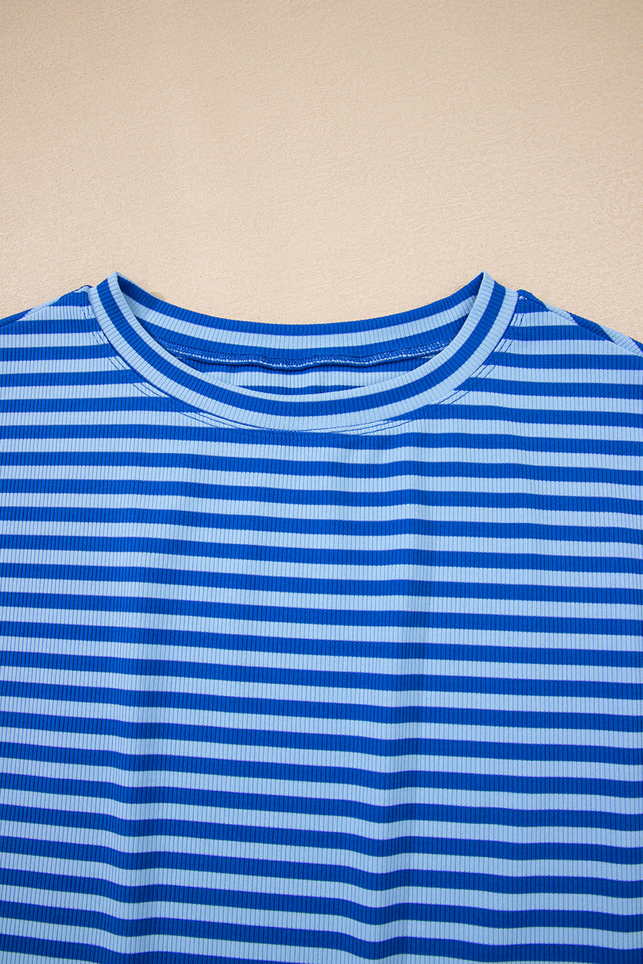 Striped Ribbed Cap Sleeve Crew Neck T-Shirt- 2 Colors