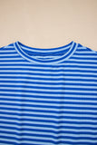 Striped Ribbed Cap Sleeve Crew Neck T-Shirt- 2 Colors