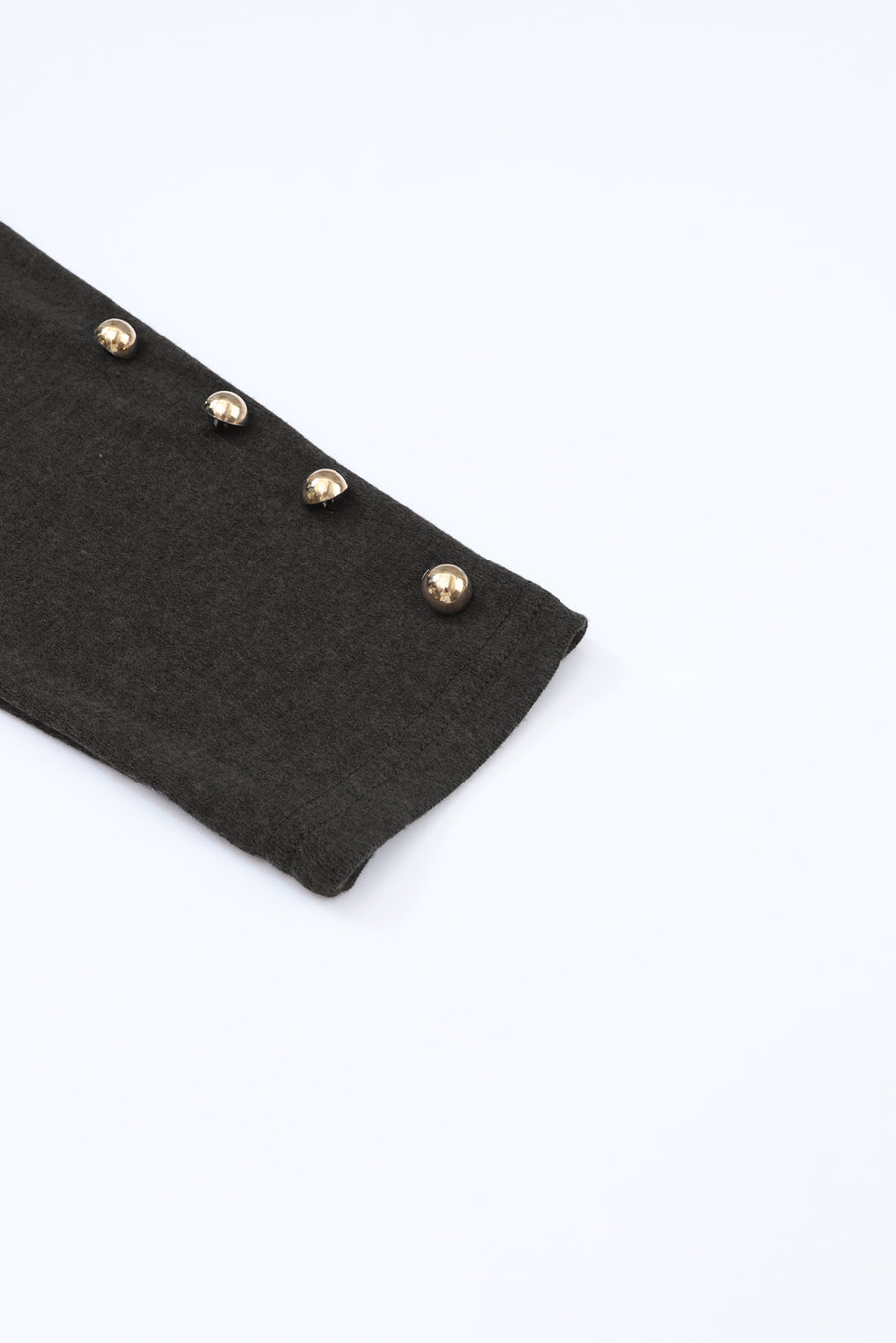 Black Button Cuff Puff Long Sleeve Sheath Top