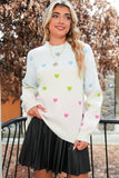 Multicolored Hearts Color Block High Neck Sweater