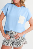 Twist Ribbed Color Block Pocket Crew Neck T-Shirt- 4 Colors