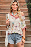 Ivory Floral Crochet Contrast Trim Knit Sweater