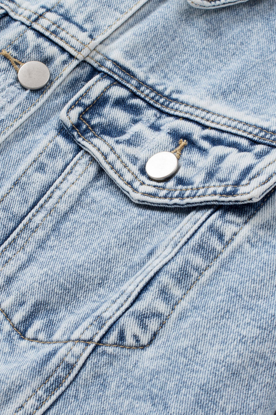 Light Blue Distressed Ripped Raw Hem Denim Jacket