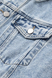 Light Blue Distressed Ripped Raw Hem Denim Jacket