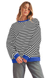 Striped Contrast Trim Oversized Sweatshirt- 4 Colors