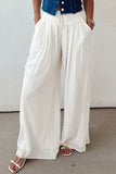 White Pleated Loose Fit Wide Leg Pants