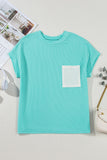 Twist Ribbed Color Block Pocket Crew Neck T-Shirt- 4 Colors
