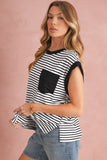 Striped Chest Pocket Crew Neck Muscle Tee- 2 Colors