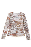 Green Camouflage Print Slim Fit Long Sleeve Top