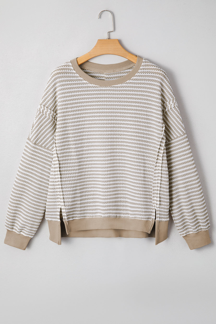 Striped Ribbed Exposed Seam Long Sleeve Oversized Top- 3 Colors