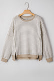 Striped Ribbed Exposed Seam Long Sleeve Oversized Top- 3 Colors