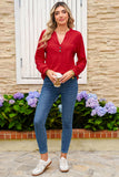 Button-Up V-Neck Long Sleeve Top- 3 Colors