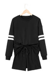 Varsity Striped Sleeve Drop Shoulder Sweatshirt and Shorts Set- 5 Colors