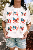 White Star Print Watercolor American Flags and Bows Graphic T-Shirt