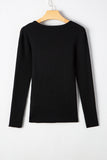 Black Ribbed Knit Cold Shoulder Plain Sweater
