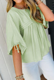 Meadow Mist Green Tie Half Sleeve Pleated Detail Babydoll Blouse