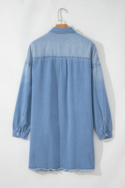 Beau Blue Washed Raw Hem Denim Shirt Dress