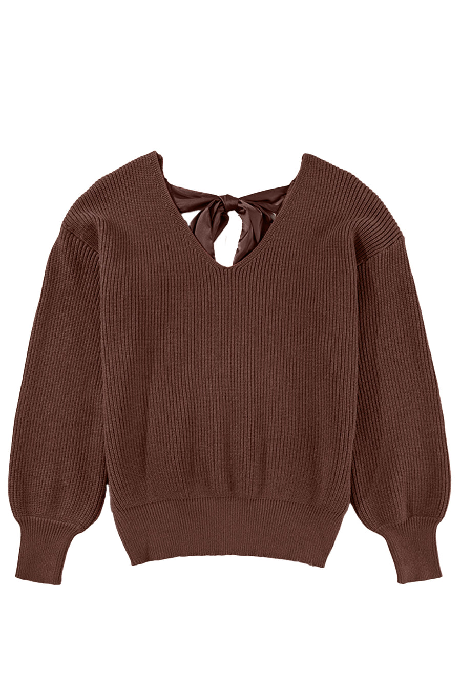 Lantern Sleeve V-Neck Bow Back Sweater- 4 Colors