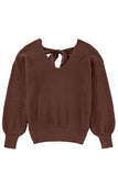 Lantern Sleeve V-Neck Bow Back Sweater- 4 Colors