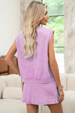 Yellow Cream Solid Color Washed Sleeveless Top Split Skort Cotton 2pcs Outfit