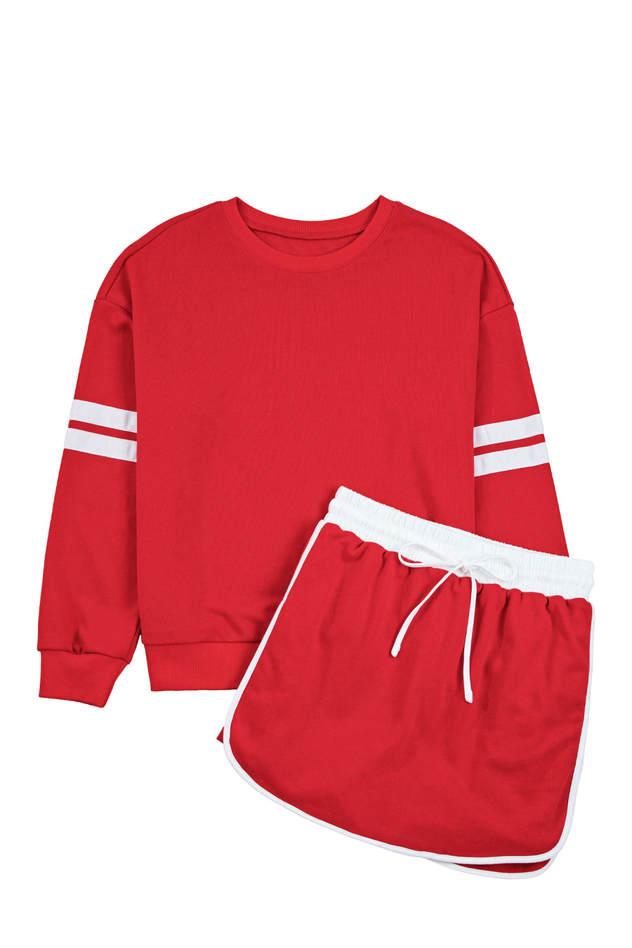 Varsity Striped Drop Shoulder Pullover Sweatshirt & Mini Skort Set- 6 Colors