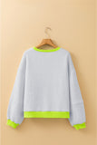 Light Grey Contrast Trim Patchwork Drop Sleeve Loose Sweatshirt