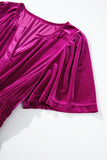 Velvet Puff Short Sleeve Smocked Waist Tiered Maxi Dress with Pockets- 3 Colors
