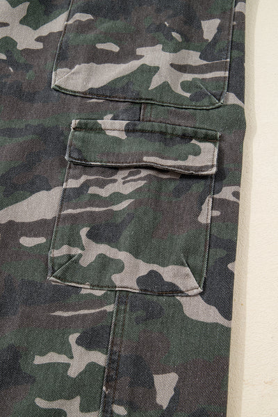 Green Camo Multi Pocket Cargo Wide Leg Jeans
