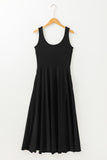 Black Sleeveless Scoop Neck Flared Front Slit Midi Dress
