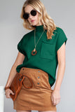 Green Pocket Ribbed Knit Short Sleeve Sweater- 9 Colors