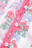 Bright Pink Bow Bouquets Collared Ruffled Short Sleeve Button-Up Blouse