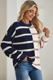 Striped Exposed Seam Patchwork Loose Fit Sweater- 4 Colors