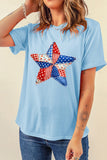 Light Blue Faux Patchwork American Star Graphic T-Shirt