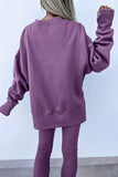 Oversized Split Hem Sweatshirt & Ribbed Leggings Set- 3 Colors