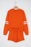 Varsity Striped Sleeve Drop Shoulder Sweatshirt and Shorts Set- 5 Colors