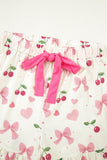 Bow Print Button-Up V-Neck Short Sleeve Top and Ruffle Hem Shorts Pajama Set- 2 Styles