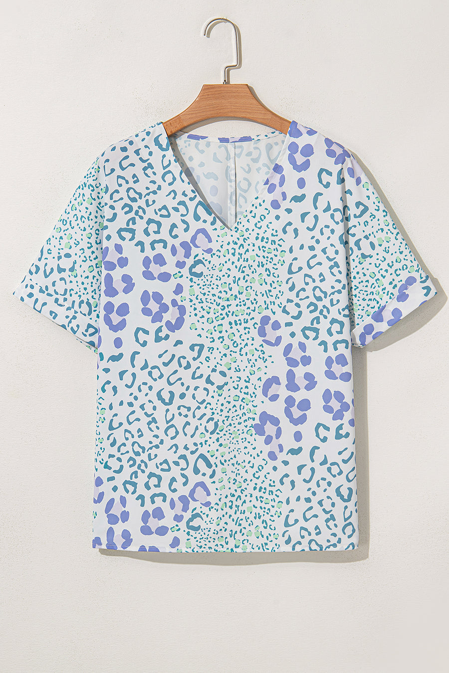Periwinkle Leopard Print V-Neck Short Sleeve T-Shirt