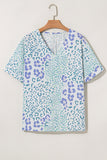 Periwinkle Leopard Print V-Neck Short Sleeve T-Shirt