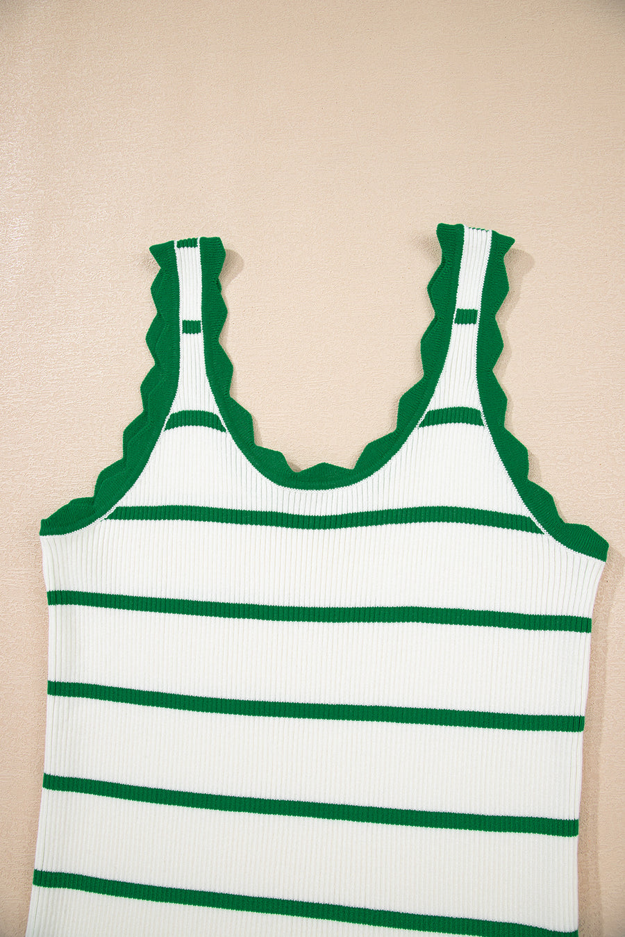 Scalloped Edge Striped Ribbed Tank Top- 2 Colors