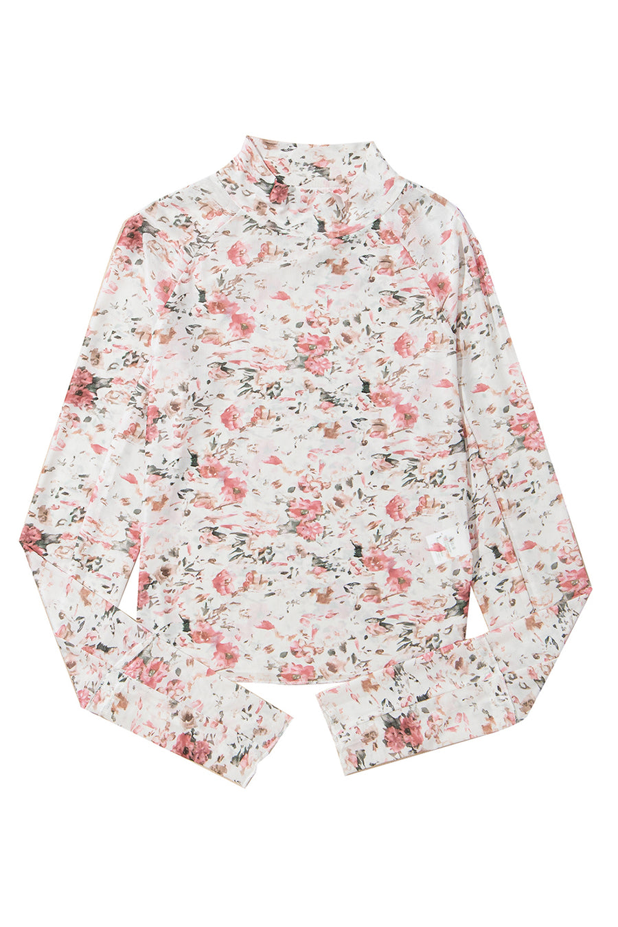 Floral Mock Neck Long Sleeve Mesh Blouse- 2 Colors